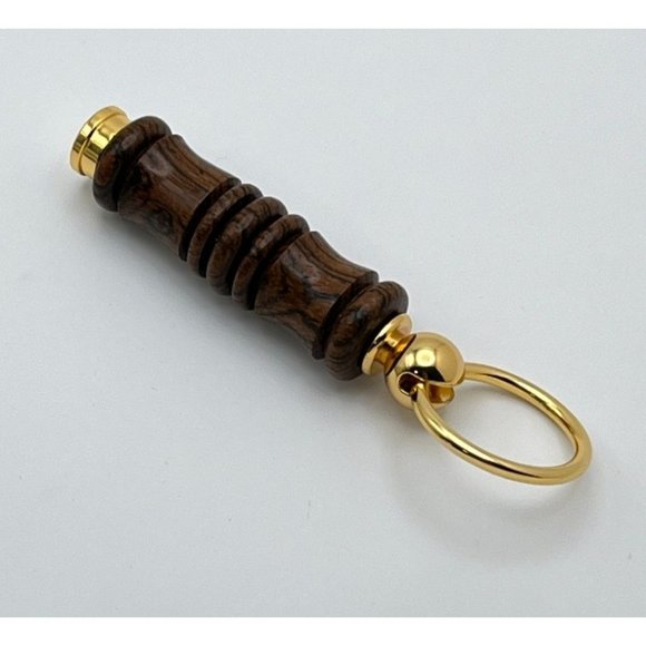 Zebra Wood Key Ring Gold Tone Vintage Keychain - Picture 5 of 6